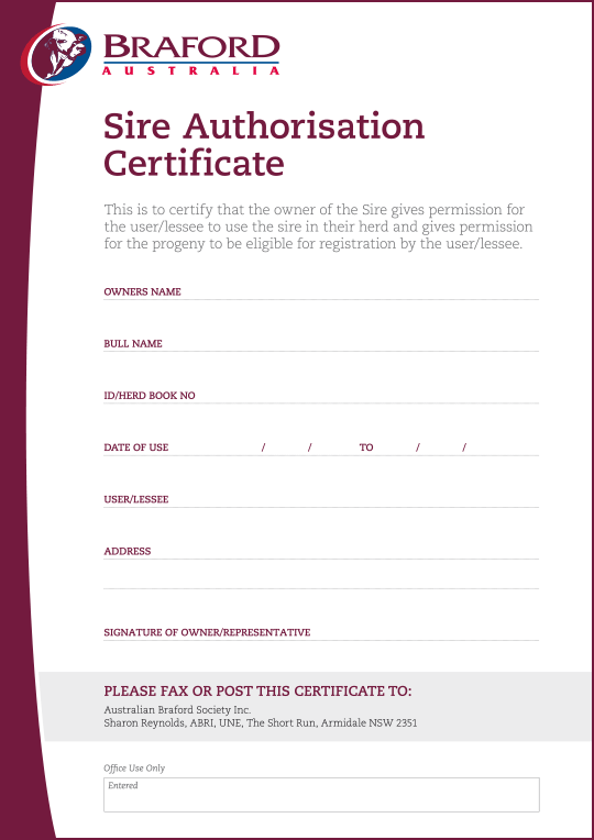 ABS Sire Authorisation Certificate